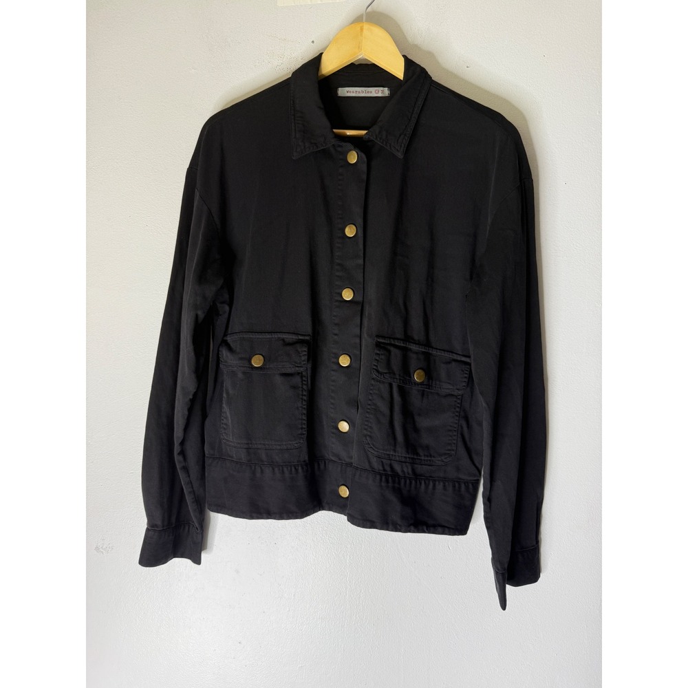 XCVI Wearables Utility Jacket Black Snap Closure size M